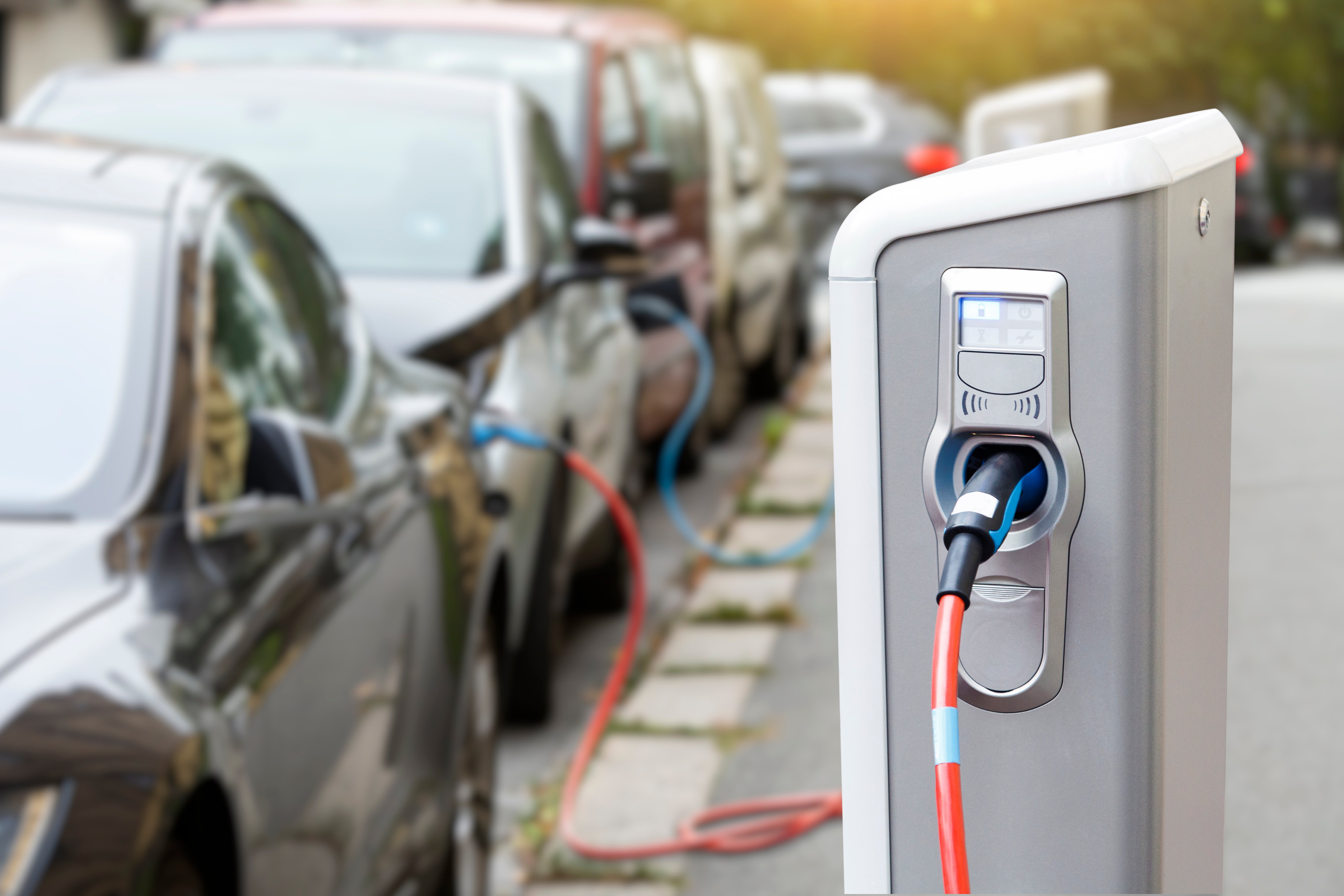 Closeup of an electric vehicle charging station
