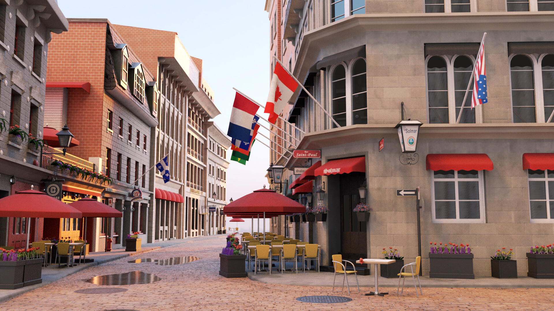 Une image rendue d’une rue dans une ville