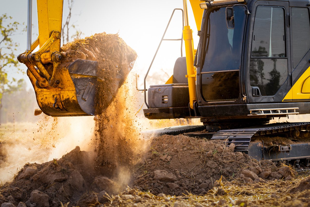 Closeup of excavator at construction site