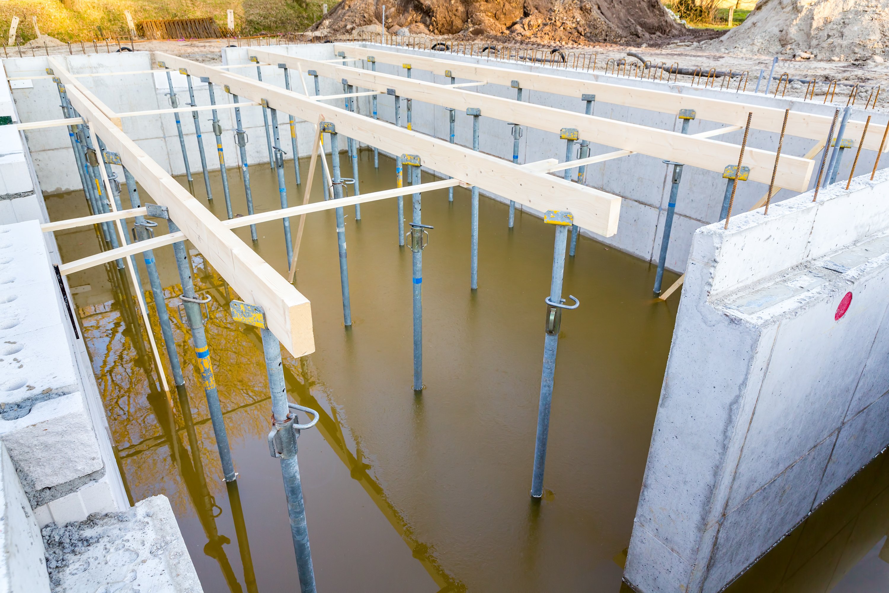 Construction site with foundation in water