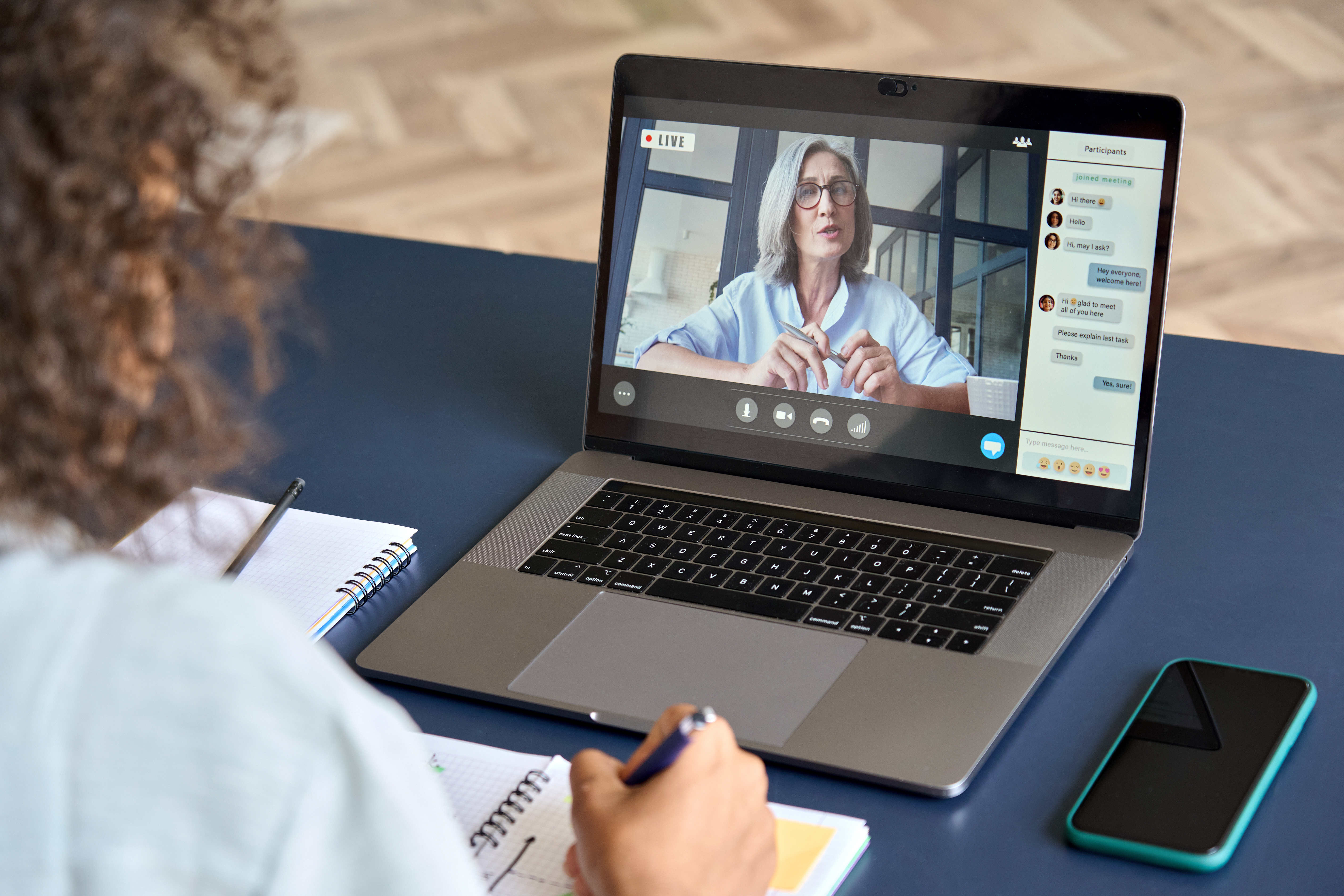 Girl studying virtual course with remote teacher