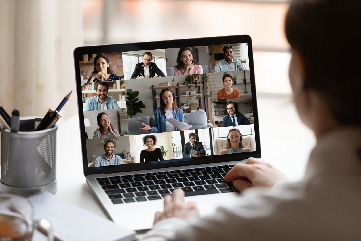 Closeup of video call with multiple people
