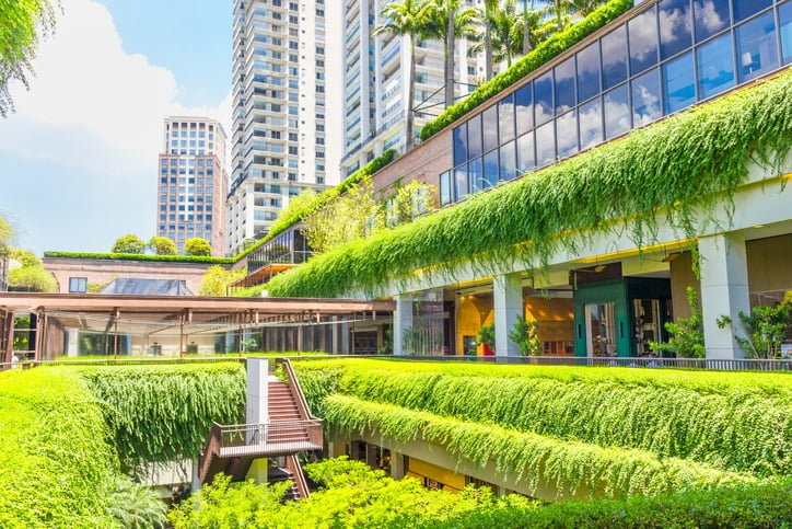 Shopping mall with lots of greenery