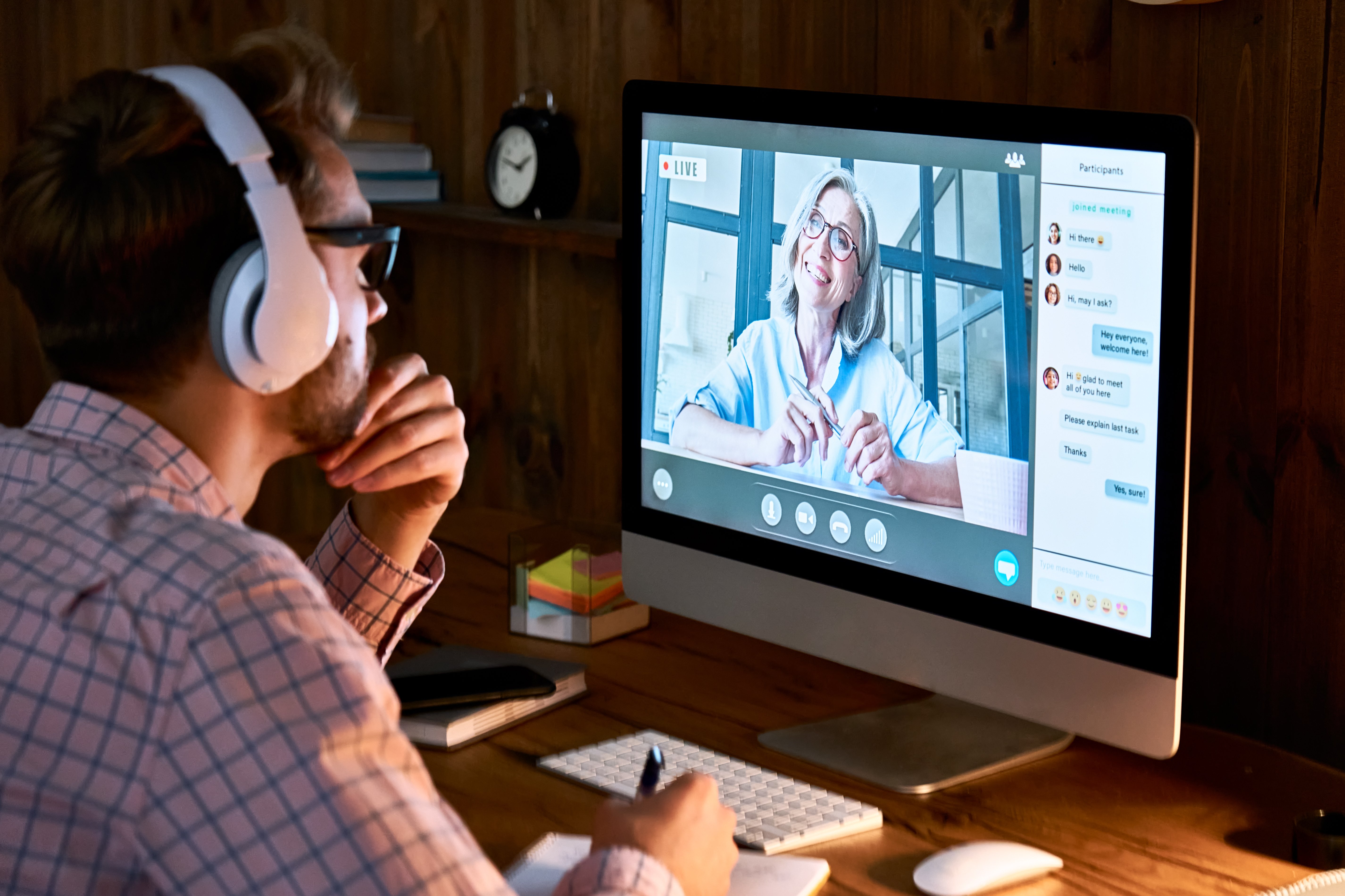 Male student participating in virtual chat