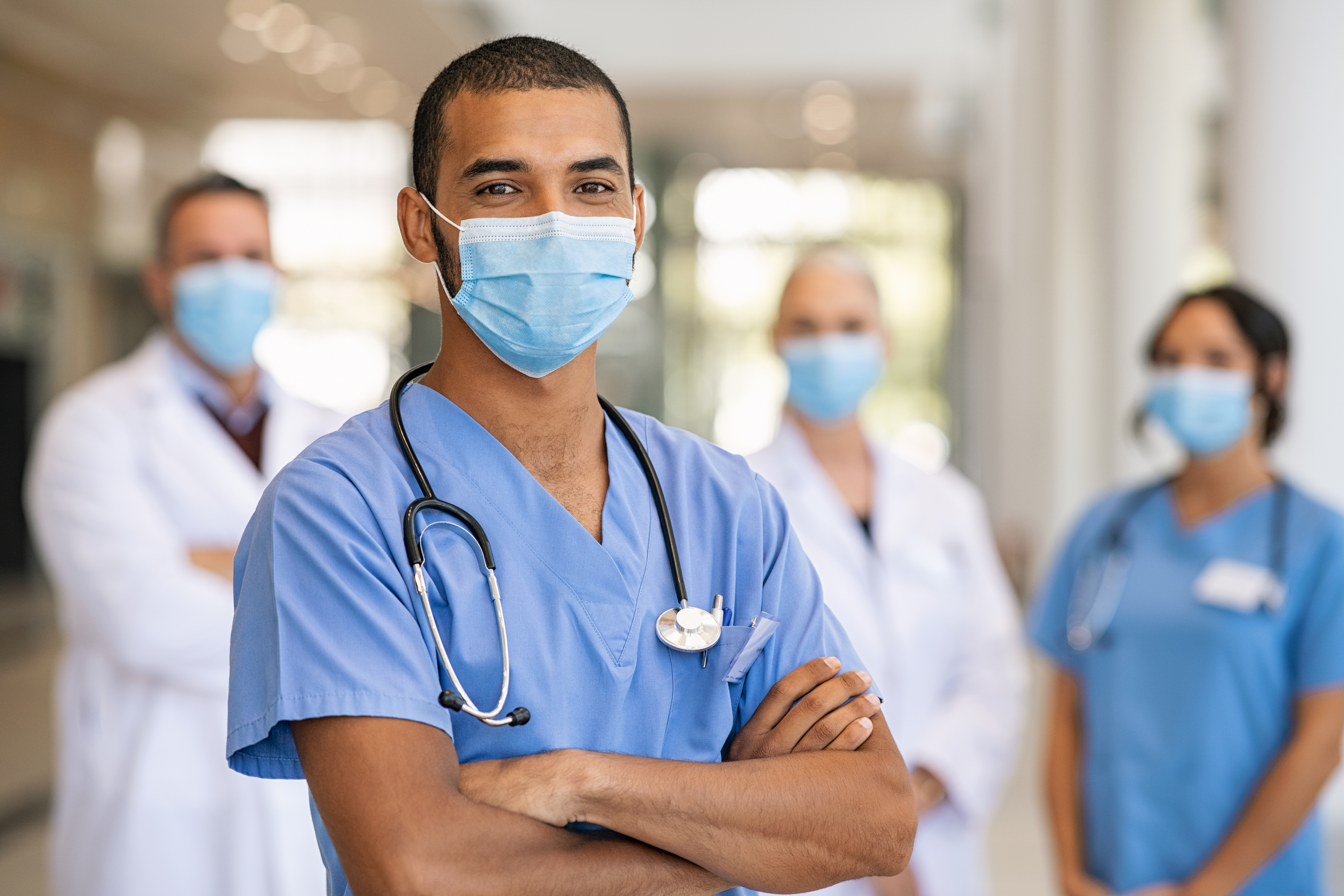 A group of masked healthcare workers