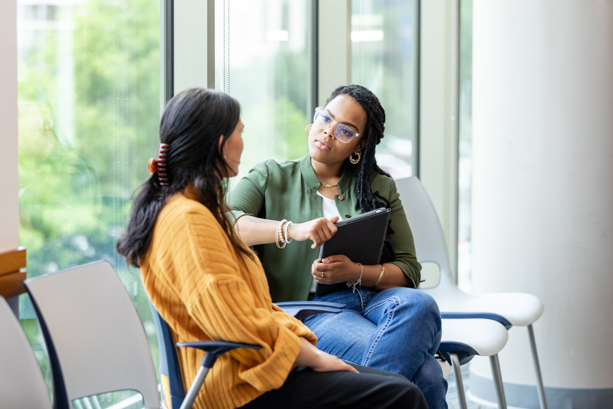 Woman sharing something with therapist