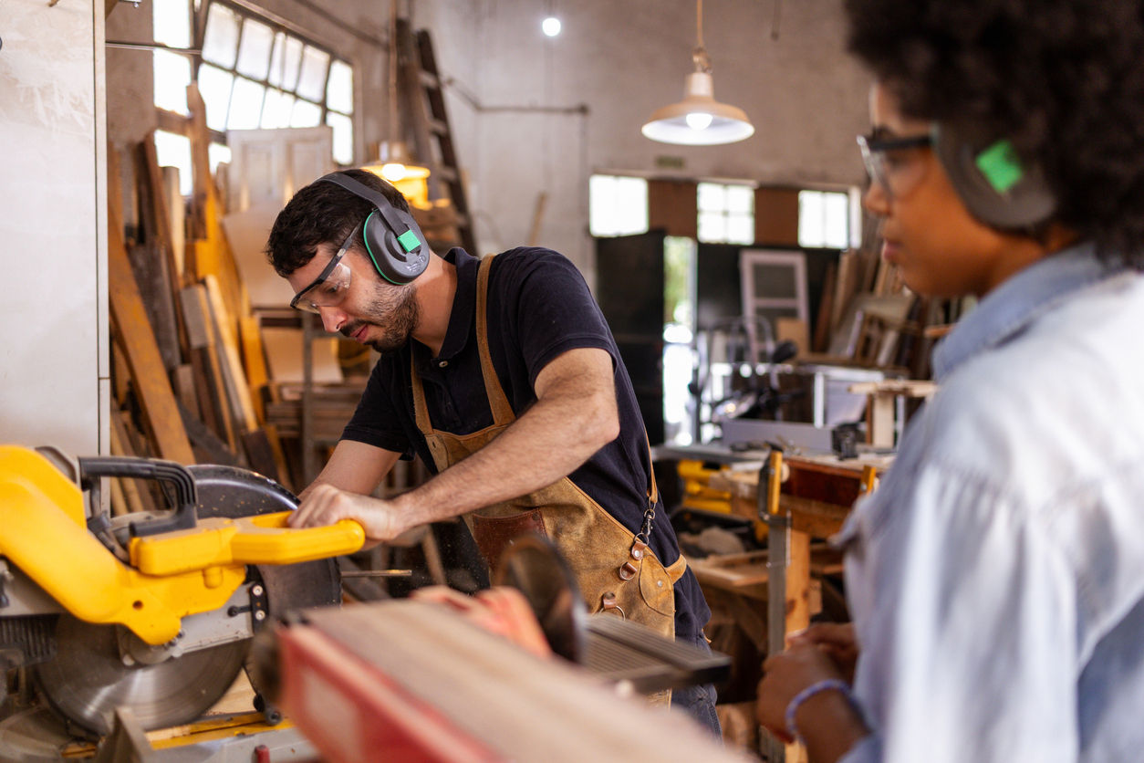 Carpentry students in workshop